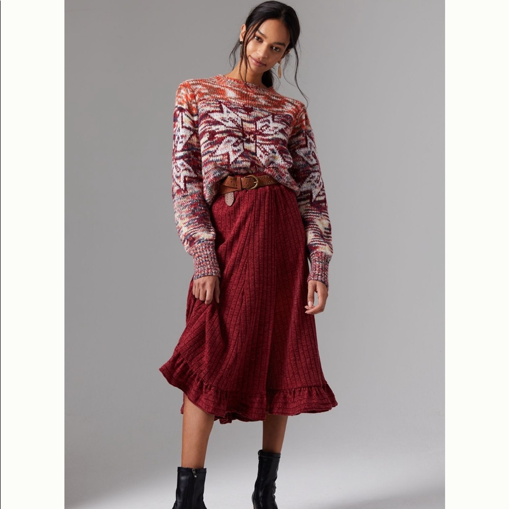 Anthropologie Pauline Midi Ribbed Knit Skirt